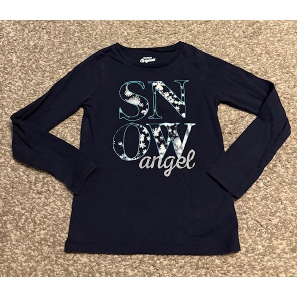 Osh Kosh Originals navy blue long sleeved "snow angel" graphic tee, girls size 8